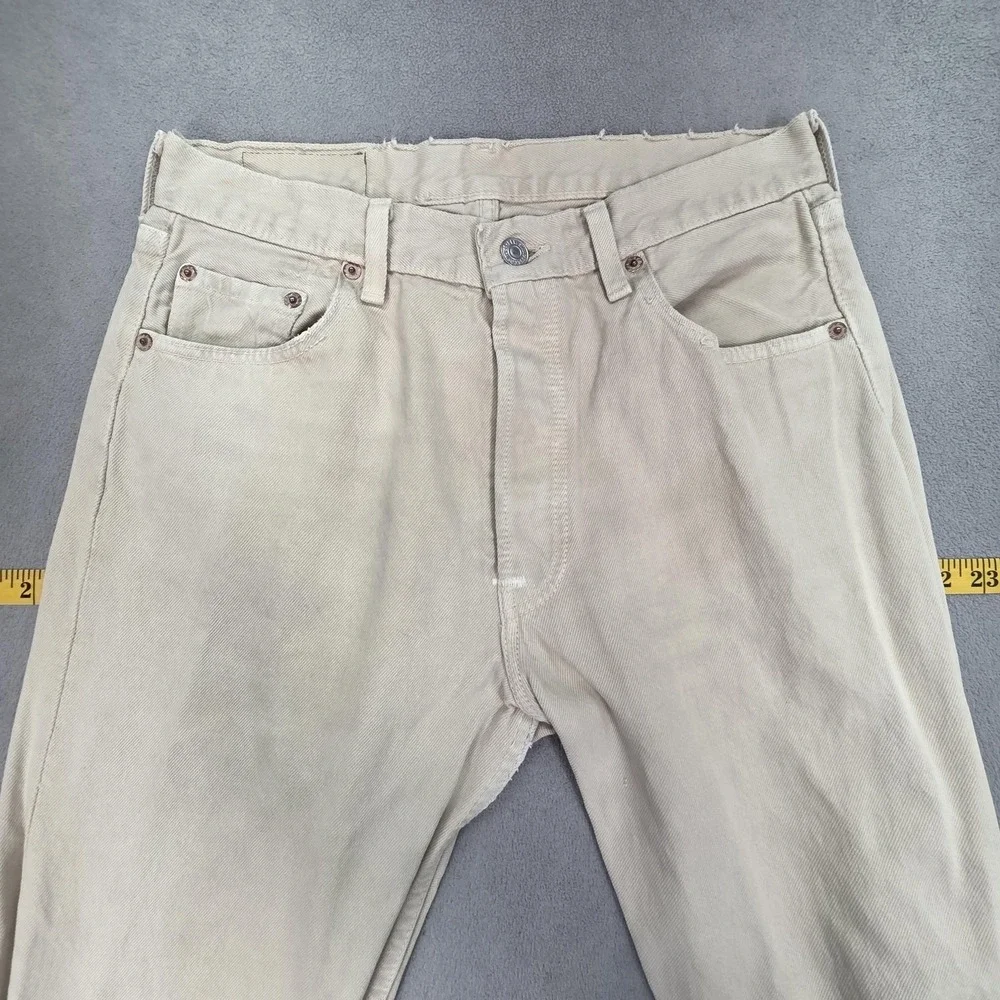 Vintage Levis 501 Jeans Mens Beige‎ Button Fly USA 90s Repaired Fits 28x31